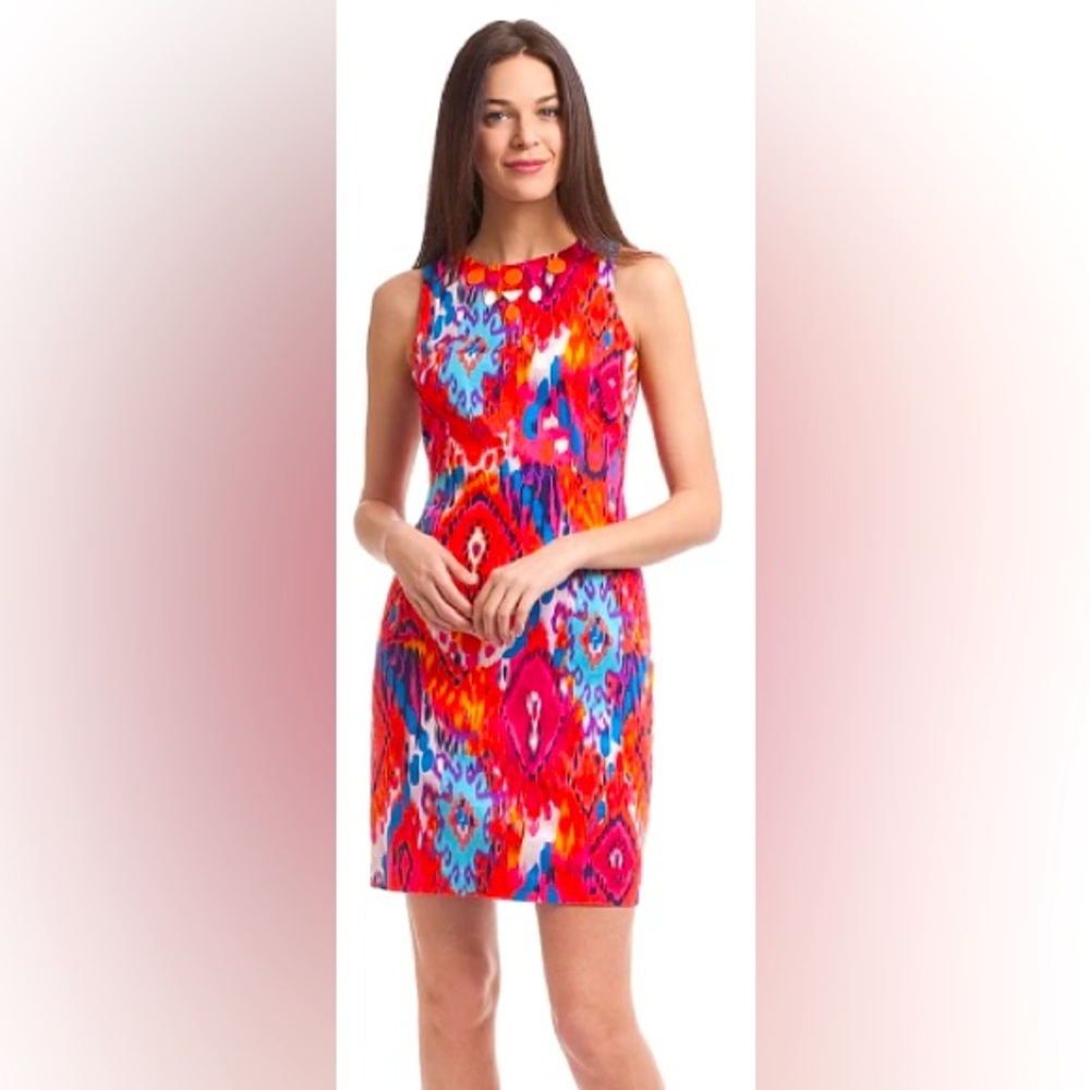 Belle Badgley Mischka Sleeveless Ikat Sheath Dress